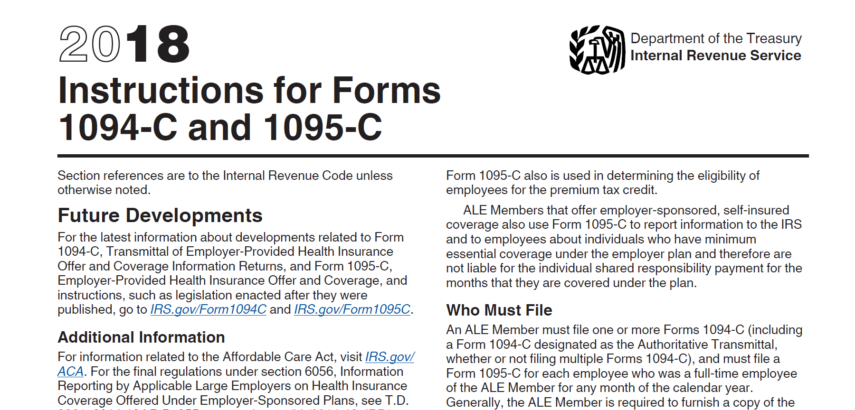 The Irs Releases Final 1094 C 1095 C Forms And Instructions For 18 Tax Year Foster Foster